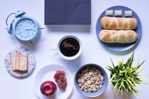 Flat Lay View of Breakfast Table Set up. Фото