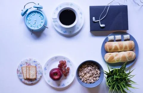 Flat Lay View of Breakfast Table Set up. 스톡 사진