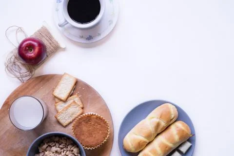 Flat Lay View of Breakfast Table Set up. Stock Photos