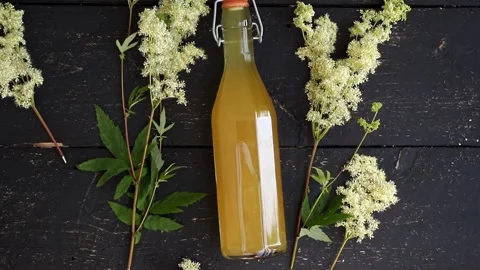Flat lay view of homemade Meadowsweet Filipendula ulmaria. Stock Footage 313937441