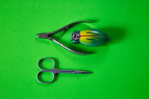 Flat lay view of manicure set Stock Photos