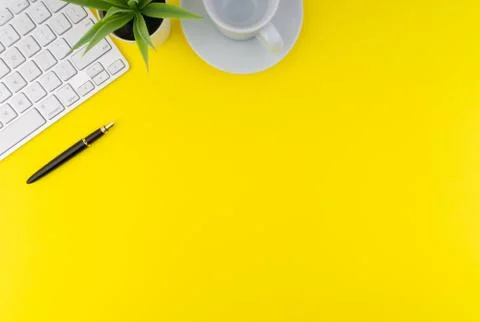 Flat lay view of office table desk 스톡 사진