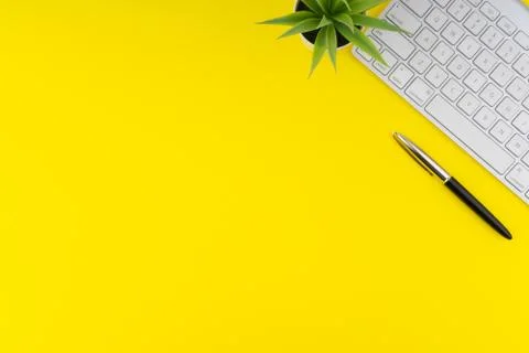 Flat lay view of office table desk 写真素材