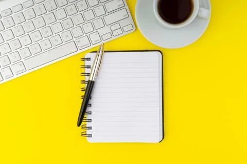 Flat lay view of office table desk. Copy Space concept 库存照片