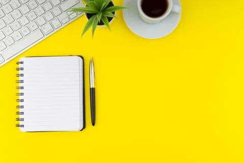 Flat lay view of office table desk. Copy Space concept 库存照片