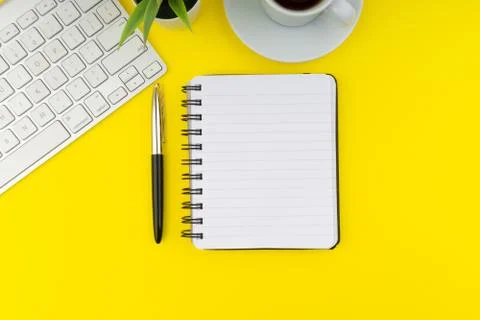 Flat lay view of office table desk. Copy Space concept 库存照片