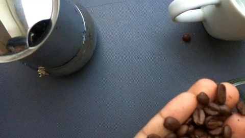 Flat lay view person preparing espresso coffee with a moka pot-15s Stock Footage 127868660