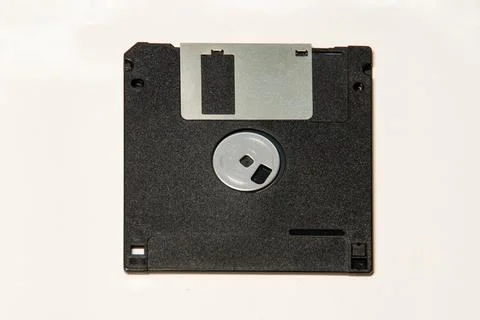 Flat Lay of Vintage Floppy Disk Isolated on White Foto stock
