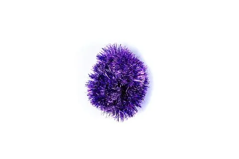 Flat lay with violet tinsel for decorating the Christmas tree. Copy space, is Stock Photos