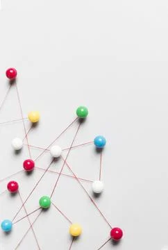 Flat lay white background pushpin map Stock Photos