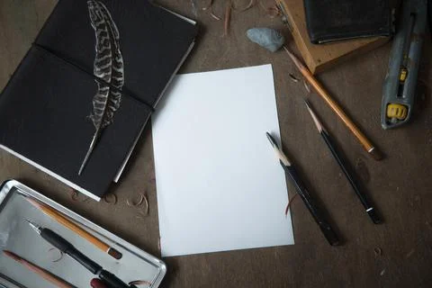 Flat lay with white sheet Stock Photos