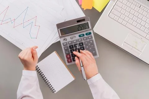 Flat lay workspace. Stock Photos