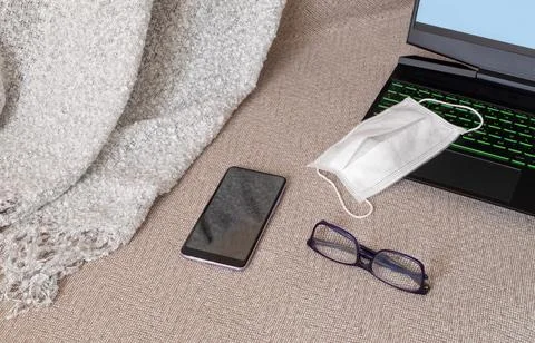 Flat lay of workspace Stock Photos