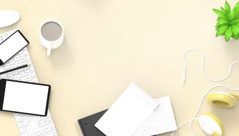 Flat lay Workspace  of top view desk work table with office ,table Stock Illustration