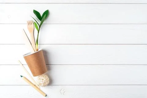 Flat lay Zero waste, eco friendly, natural organic plastic free concept. Craf Stock Photos