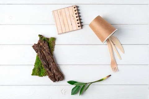 Flat lay Zero waste, eco friendly, natural organic plastic free concept. Craf Stock Photos
