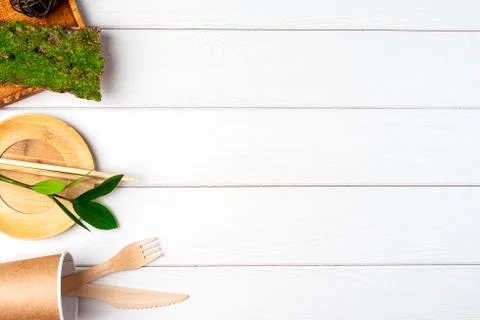 Flat lay Zero waste, eco friendly, natural organic plastic free concept. Gree Stock Photos