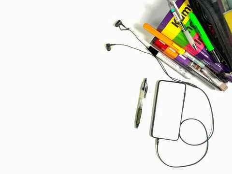 Flat lay,background mockup. the workspace in the background of the desk Stock Photos