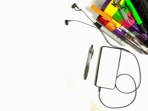 Flat lay,background mockup. the workspace in the background of the desk Stock Photos