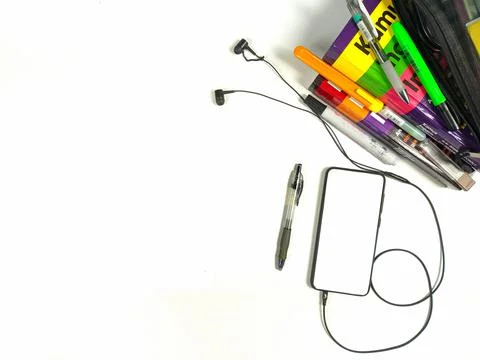 Flat lay,background mockup. the workspace in the background of the desk Stock Photos
