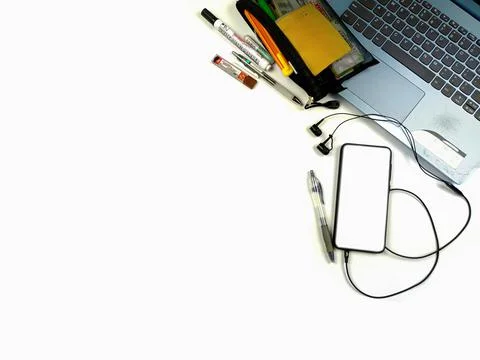 Flat lay,background mockup. the workspace in the background of the desk Stock Photos