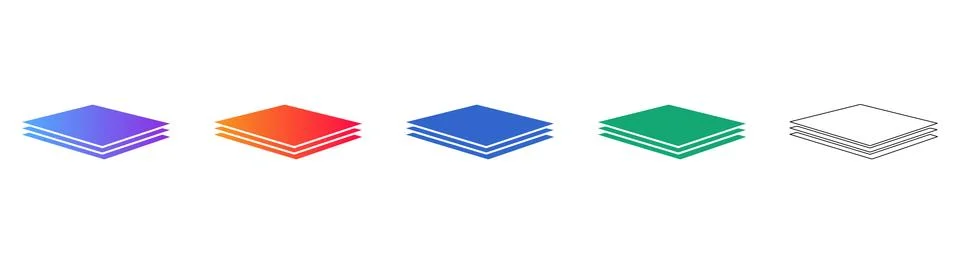 Flat Layer Stack Icon Collection Illustrazione stock