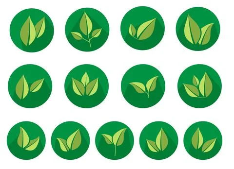 Flat leaves icons with vector shadow. Stock Illustration