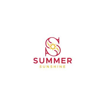 Flat letter initial S SUMMER SUNSHINE logo design Stock Illustration