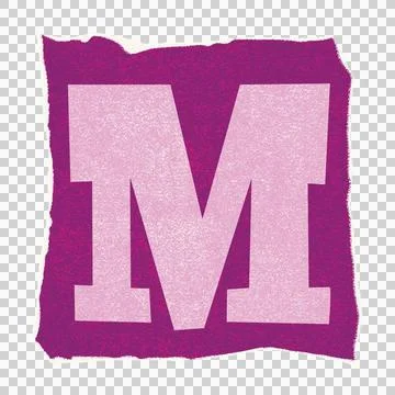 Flat letter M is hovering on magenta torn-edge shape with pink texture and Stockillustratie