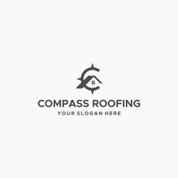 Flat Letter Mark COMPASS ROOFING Home Logo design Stock Illustration