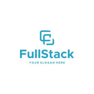 Flat letter mark FULLSTACK word blue logo design 스톡 일러스트