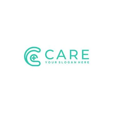 Flat letter mark initial C care plus logo design Stock Illustration