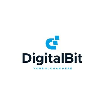 Flat Letter Mark Initial D Digital Bit logo design Stock Illustration