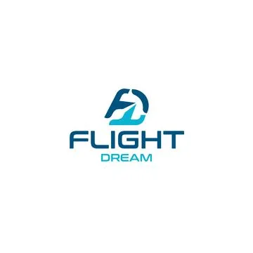 Flat Letter Mark Initial FLIGHT DREAM logo design Stock Illustration