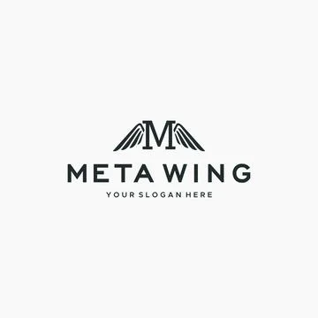 Flat letter mark initial M META WING logo design Stock Illustration