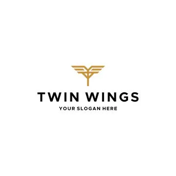 Flat letter mark initial T TWIN WINGS logo design Stock Illustration