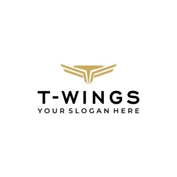 Flat letter mark initial T -WINGS logo design Stock Illustration