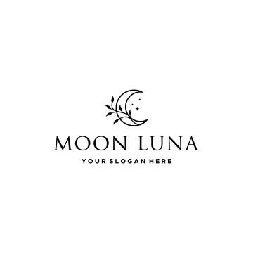 Flat letter mark MOON LUNA moon star logo design Stock Illustration