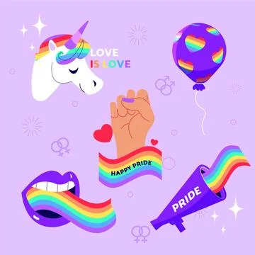 Flat lgbt pride month elements collection Stockillustratie