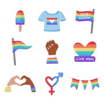 Flat lgbt pride month elements collection 스톡 일러스트