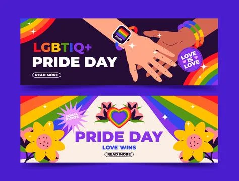 Flat lgbt pride month horizontal banners collection Stock Illustration