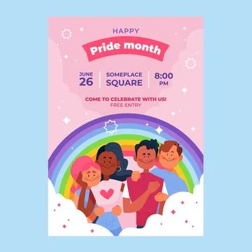 Flat lgbt pride month vertical flyer template Stock Illustration