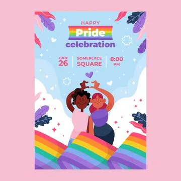 Flat lgbt pride month vertical flyer template Stock Illustration