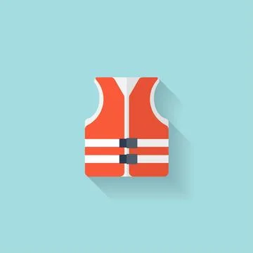 Flat lifejacket web icon.Background wit application symbols. Stock Illustration