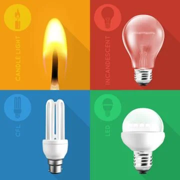 Flat light bulb collection Stock Illustration