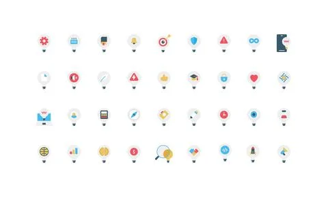 Flat Light Bulb Icon Set for Concepts 스톡 일러스트