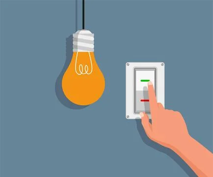 Flat Light Bulbs Turned on and Turned Off with Light Switches on Stock Illustration