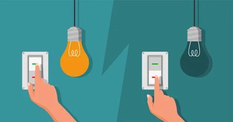 Flat Light Bulbs Turned on and Turned Off with Light Switches on Stock Illustration