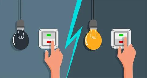 Flat Light Bulbs Turned on and Turned Off with Light Switches on Stock Illustration