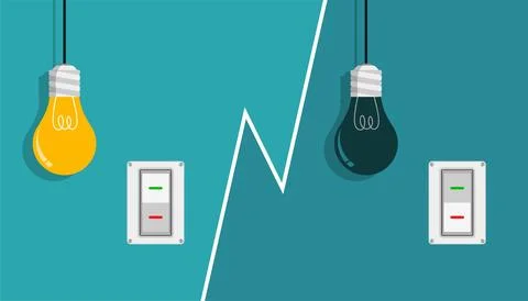 Flat Light Bulbs Turned on and Turned Off with Light Switches on Stock Illustration